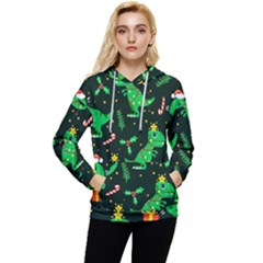 Christmas-funny-pattern Dinosaurs Women s Lightweight Drawstring Hoodie