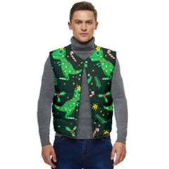 Christmas-funny-pattern Dinosaurs Men s Short Button Up Puffer Vest	