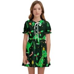 Christmas-funny-pattern Dinosaurs Kids  Sweet Collar Dress