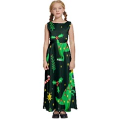 Christmas-funny-pattern Dinosaurs Kids  Satin Sleeveless Maxi Dress