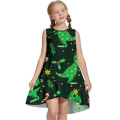 Christmas-funny-pattern Dinosaurs Kids  Frill Swing Dress