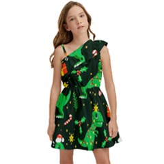 Christmas-funny-pattern Dinosaurs Kids  One Shoulder Party Dress