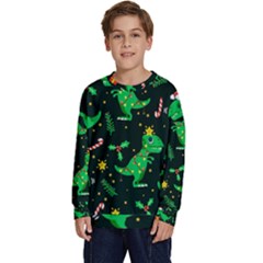 Christmas-funny-pattern Dinosaurs Kids  Long Sleeve Jersey