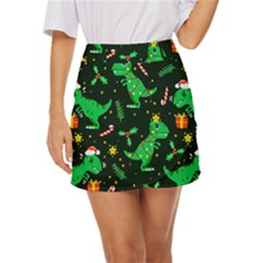 Christmas-funny-pattern Dinosaurs Mini Front Wrap Skirt