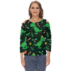 Christmas-funny-pattern Dinosaurs Cut Out Wide Sleeve Top