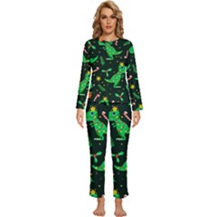 Christmas-funny-pattern Dinosaurs Womens  Long Sleeve Lightweight Pajamas Set