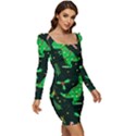 Christmas-funny-pattern Dinosaurs Women Long Sleeve Ruched Stretch Jersey Dress View2