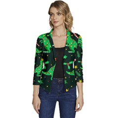 Christmas-funny-pattern Dinosaurs Women s Casual 3/4 Sleeve Spring Jacket