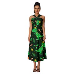 Christmas-funny-pattern Dinosaurs Sleeveless Cross Front Cocktail Midi Chiffon Dress