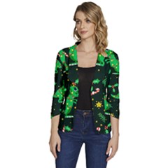 Christmas-funny-pattern Dinosaurs Women s One-button 3/4 Sleeve Short Jacket