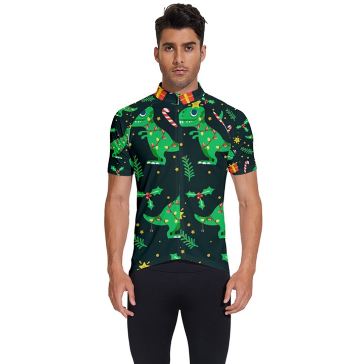 Christmas-funny-pattern Dinosaurs Men s Short Sleeve Cycling Jersey