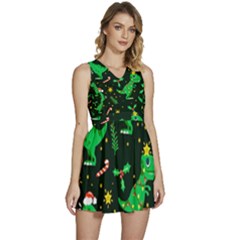 Christmas-funny-pattern Dinosaurs Sleeveless High Waist Mini Dress