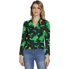 Christmas-funny-pattern Dinosaurs Women s Long Sleeve Revers Collar Cropped Jacket