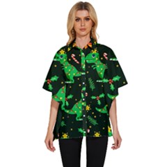 Christmas-funny-pattern Dinosaurs Women s Batwing Button Up Shirt