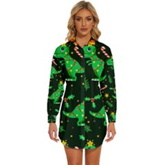 Christmas-funny-pattern Dinosaurs Womens Long Sleeve Shirt Dress