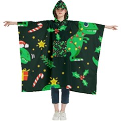 Christmas-funny-pattern Dinosaurs Women s Hooded Rain Ponchos