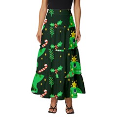 Christmas-funny-pattern Dinosaurs Tiered Ruffle Maxi Skirt