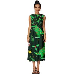 Christmas-funny-pattern Dinosaurs Sleeveless Round Neck Midi Dress