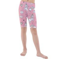 Cute-unicorn-seamless-pattern Kids  Mid Length Swim Shorts