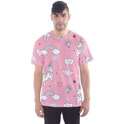 Cute-unicorn-seamless-pattern Men s Sport Mesh Tee by Vaneshart