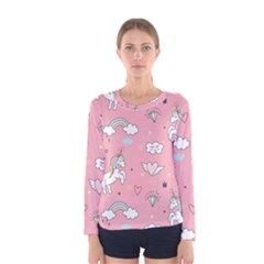 Cute-unicorn-seamless-pattern Women s Long Sleeve Tee