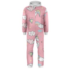 Cute-unicorn-seamless-pattern Hooded Jumpsuit (men)