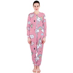 Cute-unicorn-seamless-pattern Onepiece Jumpsuit (ladies)