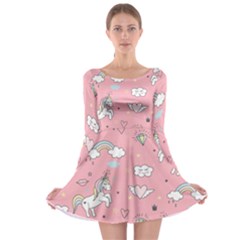 Cute-unicorn-seamless-pattern Long Sleeve Skater Dress by Vaneshart