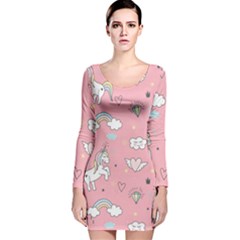 Cute-unicorn-seamless-pattern Long Sleeve Velvet Bodycon Dress