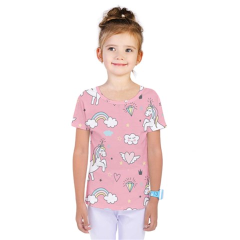 Cute-unicorn-seamless-pattern Kids  One Piece Tee by Vaneshart