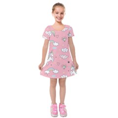 Cute-unicorn-seamless-pattern Kids  Short Sleeve Velvet Dress