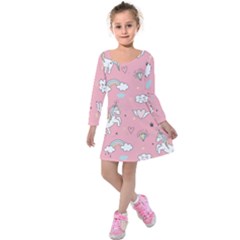 Cute-unicorn-seamless-pattern Kids  Long Sleeve Velvet Dress