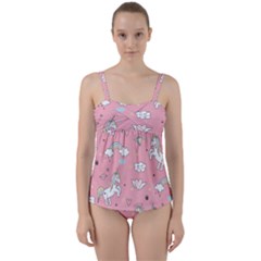 Cute-unicorn-seamless-pattern Twist Front Tankini Set by Vaneshart