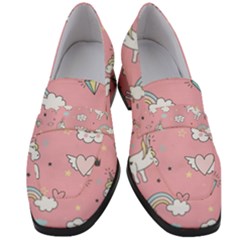 Cute-unicorn-seamless-pattern Women s Chunky Heel Loafers