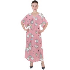 Cute-unicorn-seamless-pattern V-neck Boho Style Maxi Dress