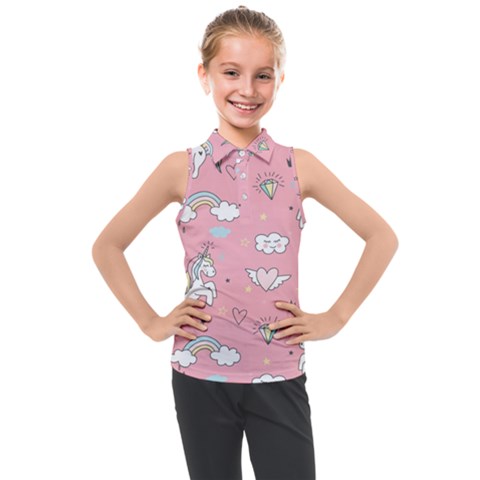 Cute-unicorn-seamless-pattern Kids  Sleeveless Polo Tee by Vaneshart