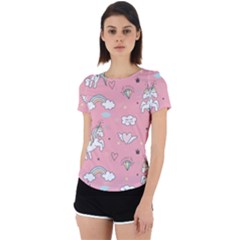 Cute-unicorn-seamless-pattern Back Cut Out Sport Tee