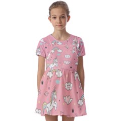 Cute-unicorn-seamless-pattern Kids  Short Sleeve Pinafore Style Dress by Vaneshart