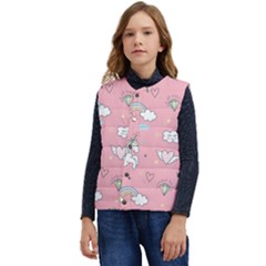 Cute-unicorn-seamless-pattern Kid s Short Button Up Puffer Vest	