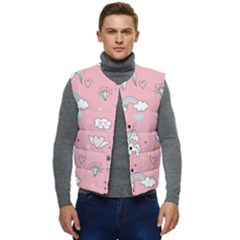 Cute-unicorn-seamless-pattern Men s Short Button Up Puffer Vest	