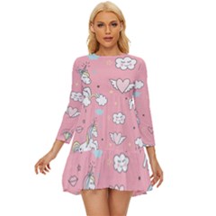 Cute-unicorn-seamless-pattern Long Sleeve Babydoll Dress