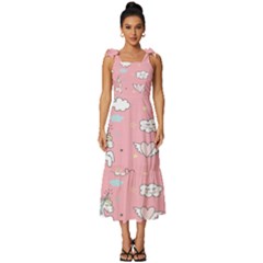 Cute-unicorn-seamless-pattern Tie-strap Tiered Midi Chiffon Dress