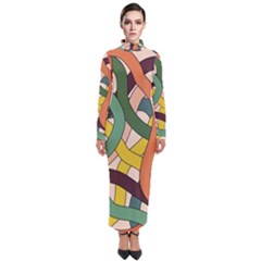 Snake Stripes Intertwined Abstract Turtleneck Maxi Dress