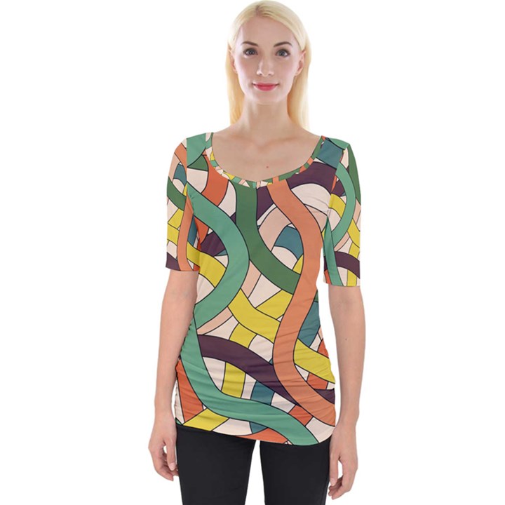 Snake Stripes Intertwined Abstract Wide Neckline Tee