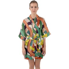 Snake Stripes Intertwined Abstract Half Sleeve Satin Kimono  by Vaneshop