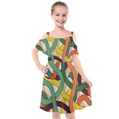 Snake Stripes Intertwined Abstract Kids  Cut Out Shoulders Chiffon Dress by Vaneshop