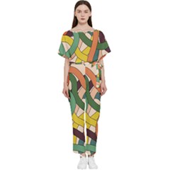 Snake Stripes Intertwined Abstract Batwing Lightweight Chiffon Jumpsuit by Vaneshop