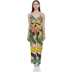 Snake Stripes Intertwined Abstract V-neck Spaghetti Strap Tie Front Jumpsuit by Vaneshop