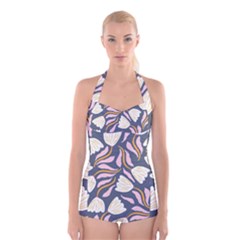 Flowers Pattern Floral Pattern Boyleg Halter Swimsuit  by Vaneshop