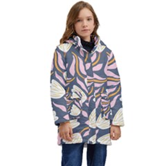 Flowers Pattern Floral Pattern Kids  Hooded Longline Puffer Jacket by Vaneshop